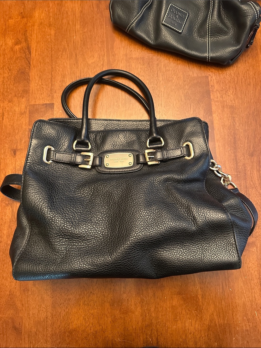 Michael Kors Black Pebbled Leather Messenger Bag with Gold Hardware